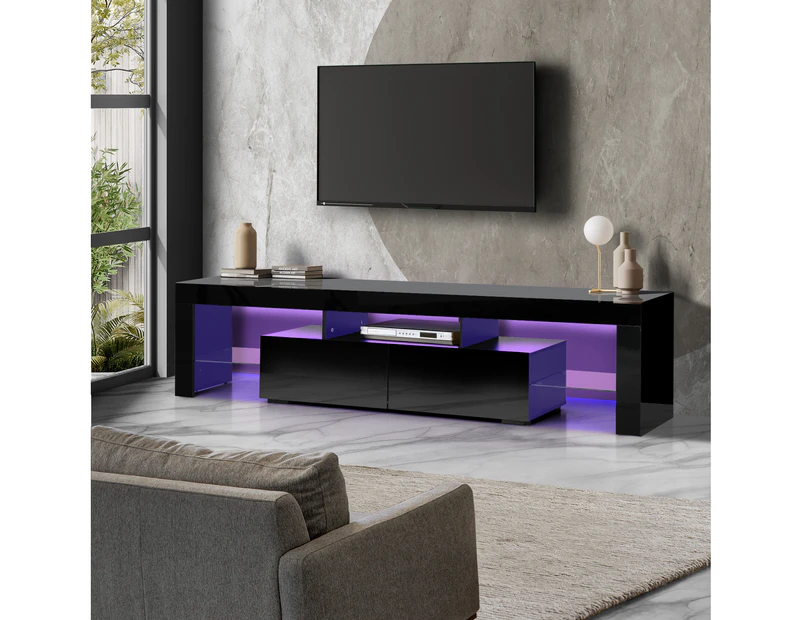 Oikiture TV Cabinet Entertainment Unit Stand LED RGB Gloss Furniture Black 180CM