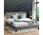 Oikiture Bed Frame Queen Size Mattress Base Platform Wooden Slats Grey Fabric