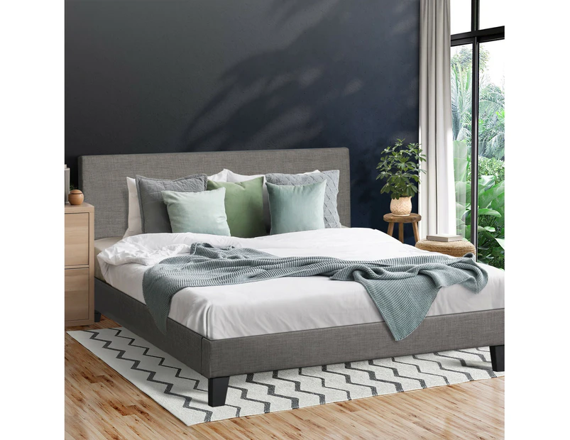 Oikiture Upholstered Platform Bed Frame Queen Size Bed Frame for Adults and Children Grey