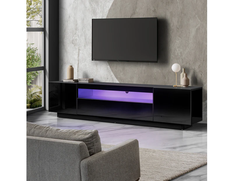 Oikiture TV Cabinet Entertainment Unit Stand Gloss RGB LED Furniture Black 180CM