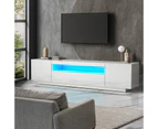 Oikiture TV Cabinet Entertainment Unit Stand Gloss RGB LED Furniture White 180CM