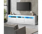 Oikiture TV Cabinet Entertainment Unit Stand RGB LED Gloss Furniture White 180CM