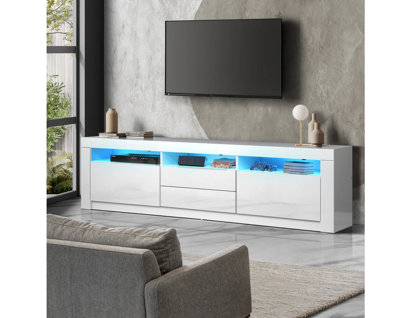 Oikiture TV Cabinet Entertainment Unit Stand RGB LED Gloss Furniture White 180CM