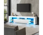 Oikiture TV Cabinet Entertainment Unit Stand LED RGB Gloss Furniture White 180CM