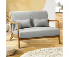 Oikiture Armchair Lounge Chair 2 Seater With 2 Pillows Accent Armchairs Couches Sofa Bedroom Wood Light Grey