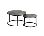 Oikiture Set of 2 Coffee Table Round Marble Nesting Side End Table - Grey/ Black