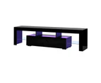 Oikiture TV Cabinet Entertainment Unit Stand LED RGB Gloss Furniture Black 180CM