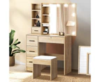 Oikiture Dressing Table Stool Set Makeup Slide Mirror Drawer 10 LED Bulbs Wooden