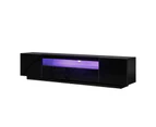 Oikiture TV Cabinet Entertainment Unit Stand Gloss RGB LED Furniture Black 180CM