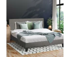 Oikiture Bed Frame Double Size Mattress Base Platform Wooden Slats Grey Fabric