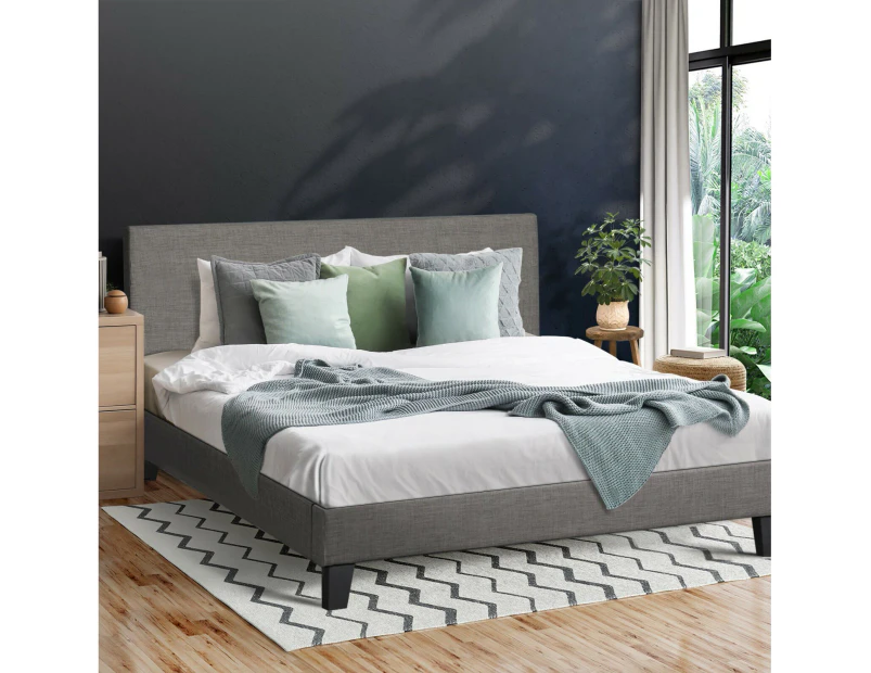 Oikiture Upholstered Platform Bed Frame Double Size Bed Frame Headboard for Adults and Children Grey