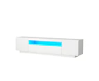 Oikiture TV Cabinet Entertainment Unit Stand Gloss RGB LED Furniture White 180CM