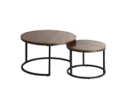 Oikiture Set of 2 Coffee Table Round Nesting Side End Table Walnut & Black