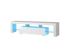 Oikiture TV Cabinet Entertainment Unit Stand LED RGB Gloss Furniture White 180CM