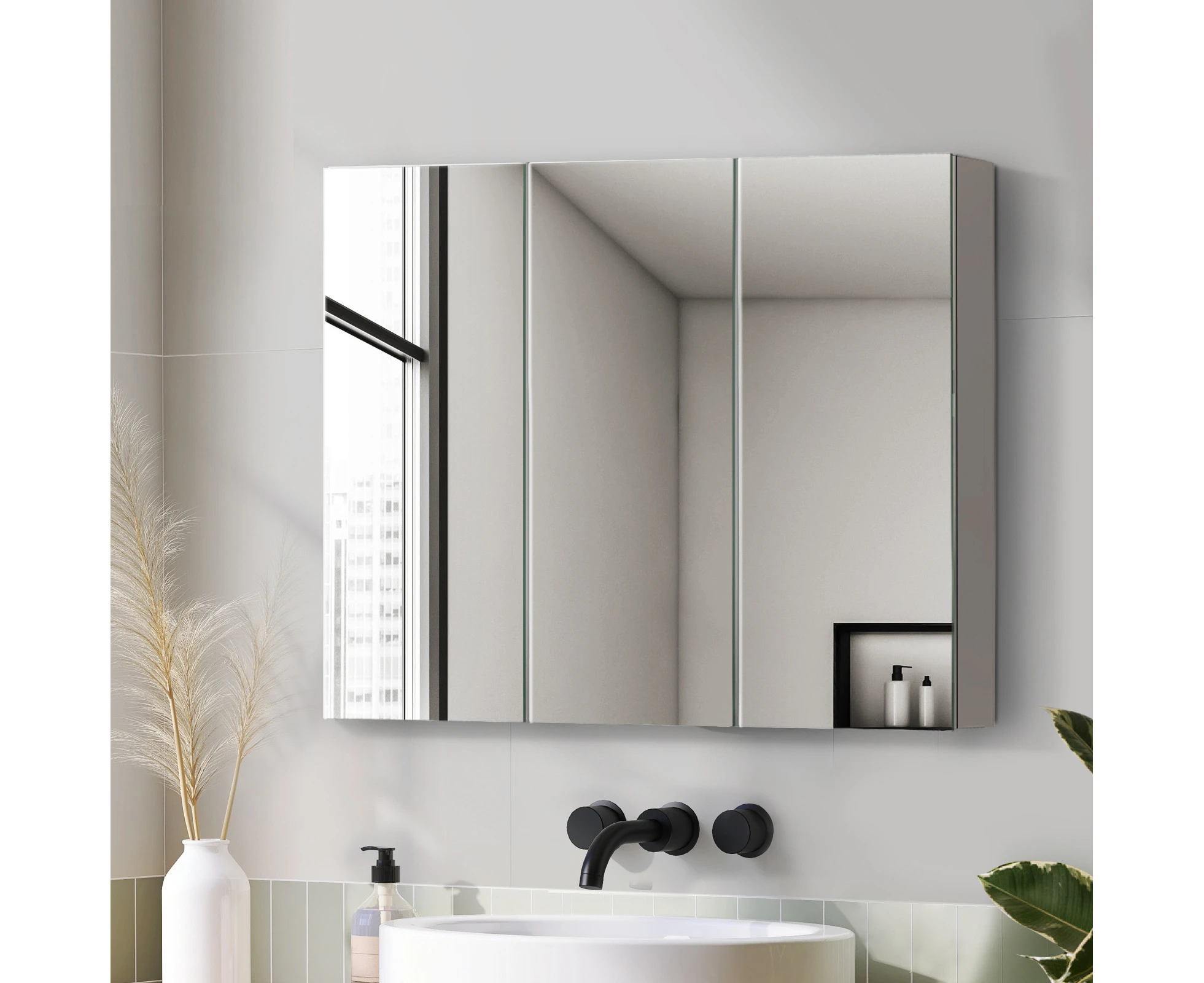 Welba Bathroom Mirror Cabinet Vanity Medicine Wall Storage White 900mm x 720mm