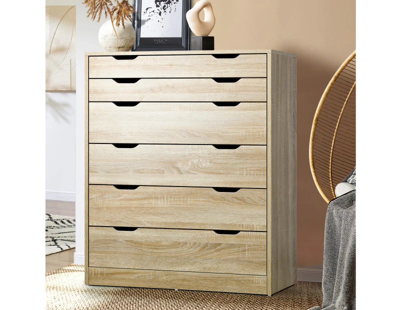 Oikiture 6 Chest of Drawers Tallboy - Natural