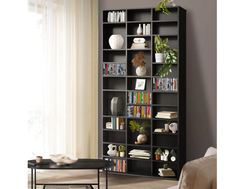 Oikiture Bookshelf DVD/CD Storage Bookcase Book Shelf Media Rack Display Cabinet Black