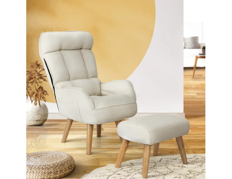 Oikiture 360 Swivel Armchair Recliner Lounge Ottoman Accent Chair Sofa With Stool Beige