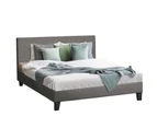 Oikiture Upholstered Platform Bed Frame Double Size Bed Frame Headboard for Adults and Children Grey