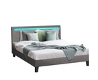 Oikiture Bed Frame King Size RGB LED Beds Grey Fabric
