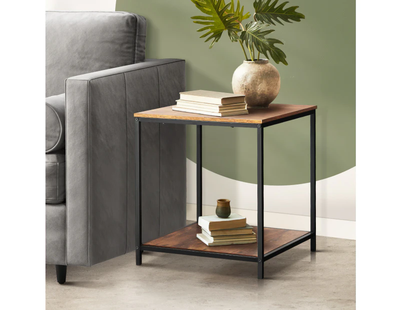 Oikiture Side End Table Coffee Table Bedside Shelf 2-Tier Industrial Furniture