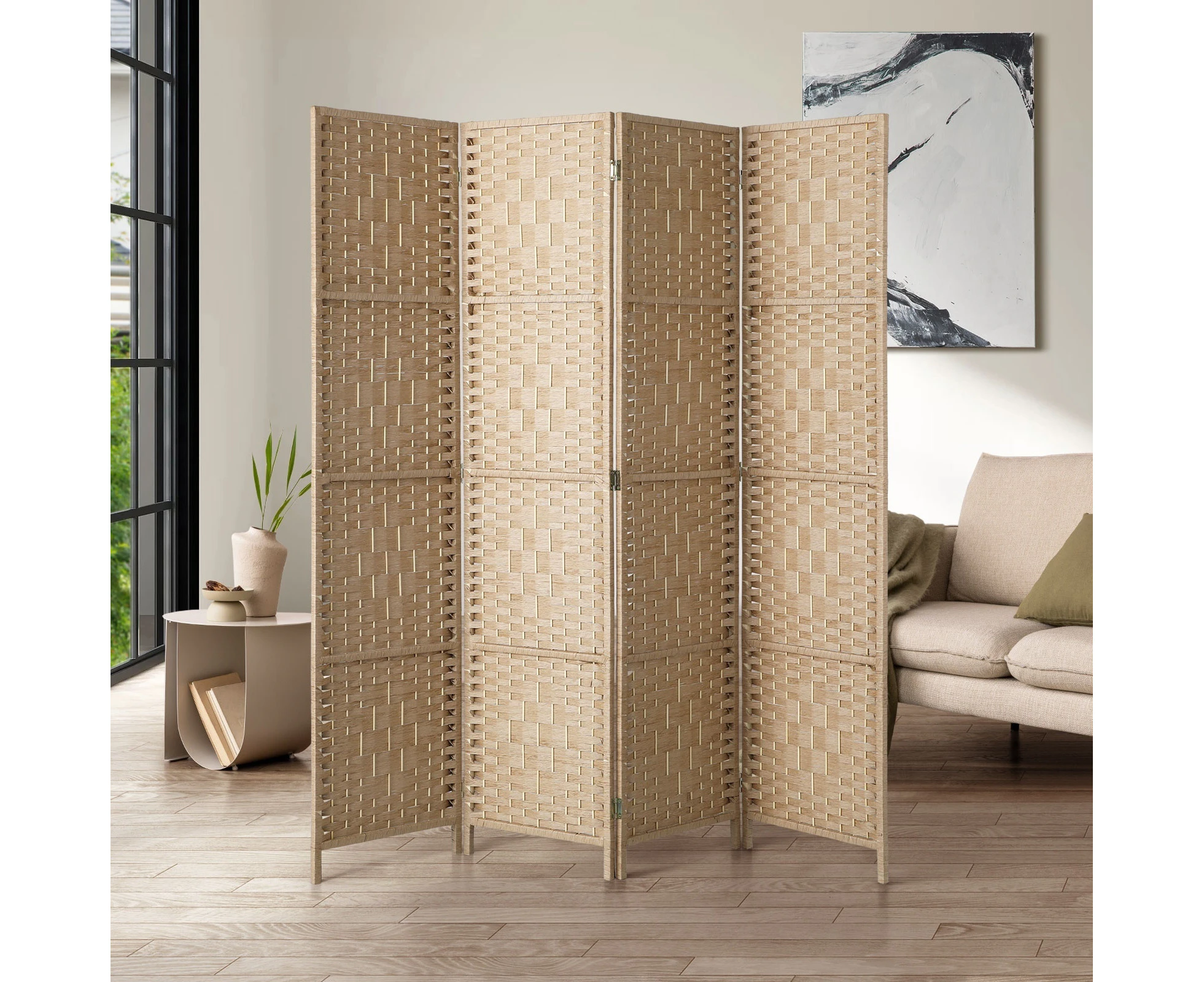 Oikiture 4 Panel Room Divider Wooden 163x170CM - Natural