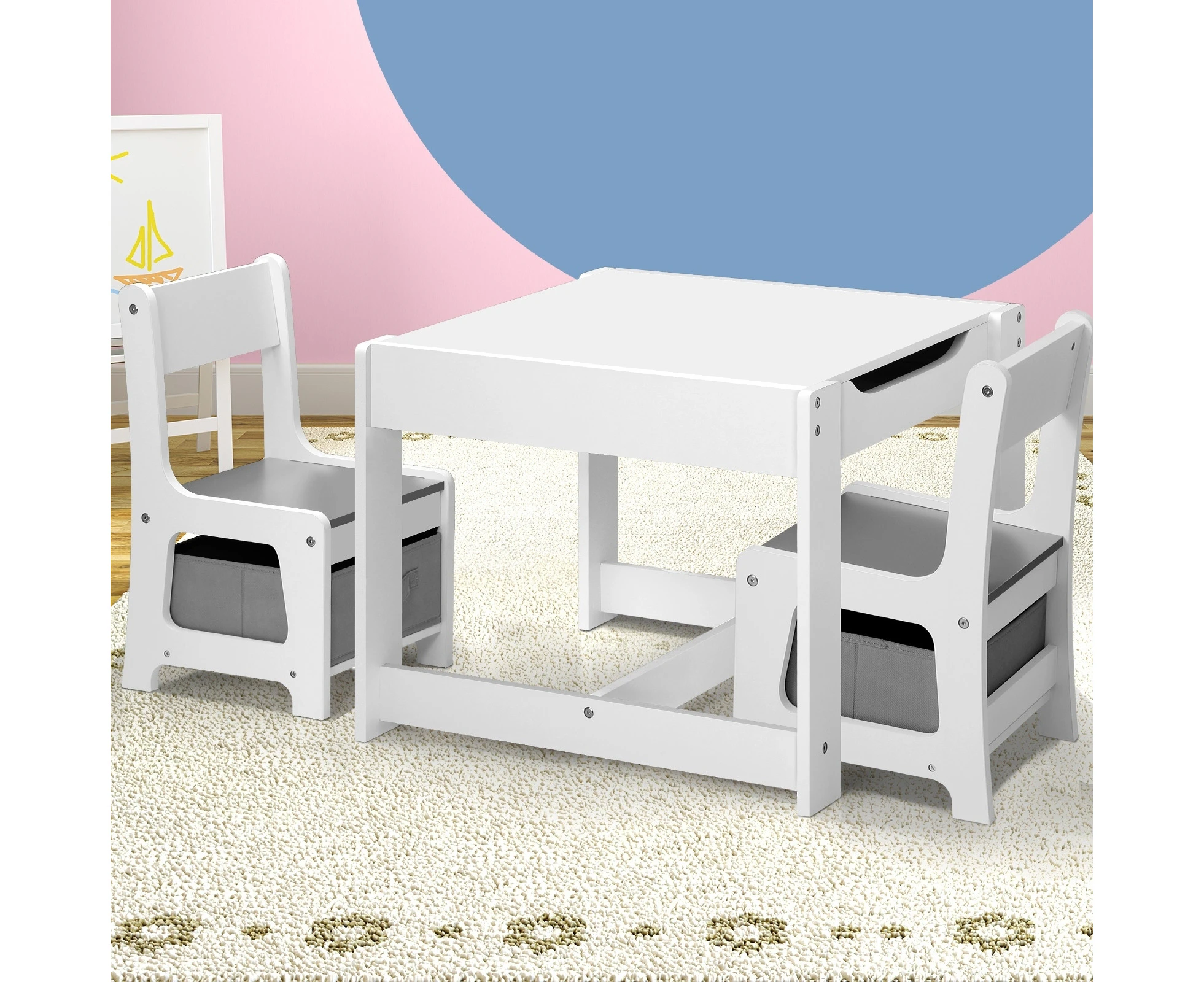 Oikiture Kids Table and Chairs Set Activity Chalkboard Drawing Desk with Toys Storage Box