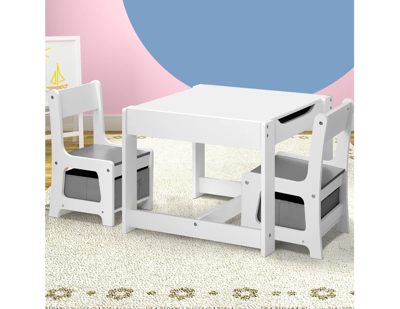 Oikiture Kids Table and Chairs Set Activity Chalkboard Drawing Desk with Toys Storage Box