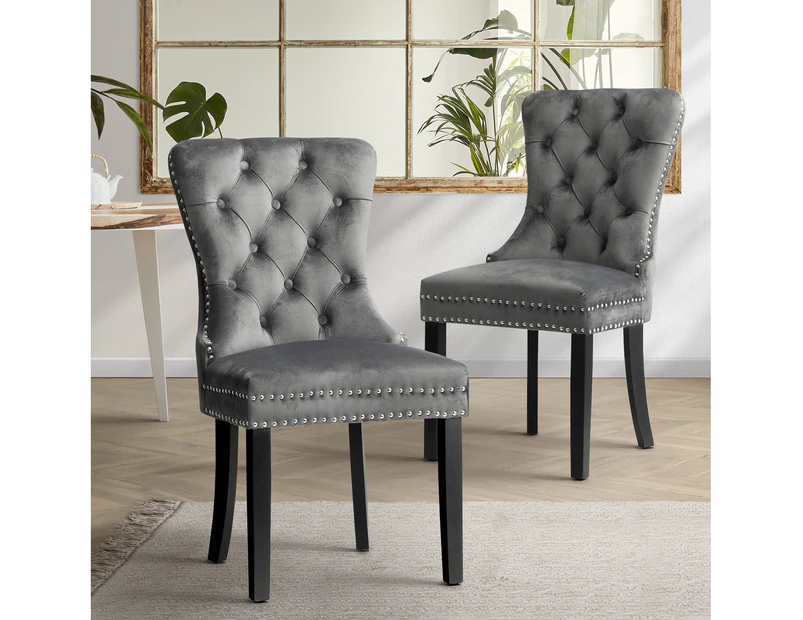 Oikiture 2x Velvet Dining Chairs Upholstered French Provincial Tufted Kitchen Cafe