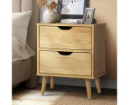 Oikiture Bedside Tables 2 Drawers Side Table Nightstand Storage Cabinet Wood