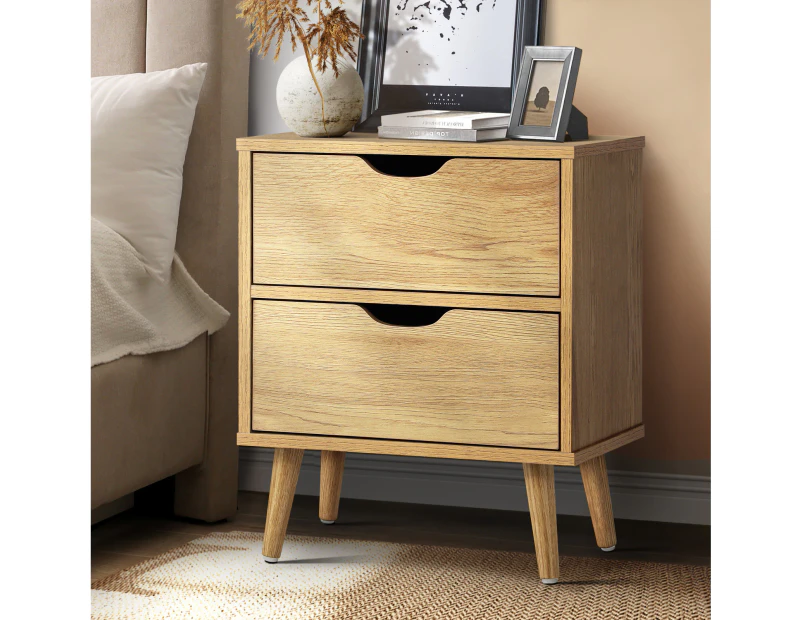 Oikiture Bedside Tables 2 Drawers Side Table Nightstand Storage Cabinet Wood