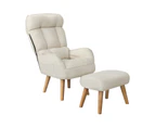 Oikiture 360 Swivel Armchair Recliner Lounge Ottoman Accent Chair Sofa With Stool Beige