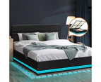 Oikiture Bed Frame Double Size LED Gas Lift Black LAYZ