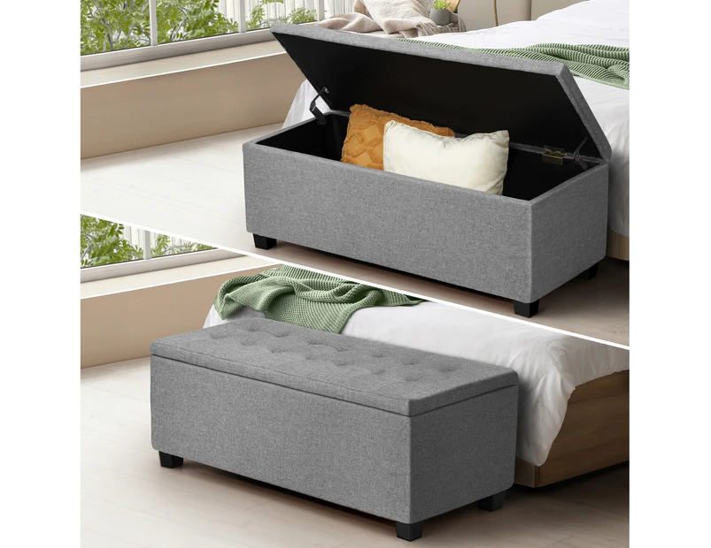 Oikiture Storage Ottoman Blanket Box Faux Linen Chest Toy Foot Stool LARGE