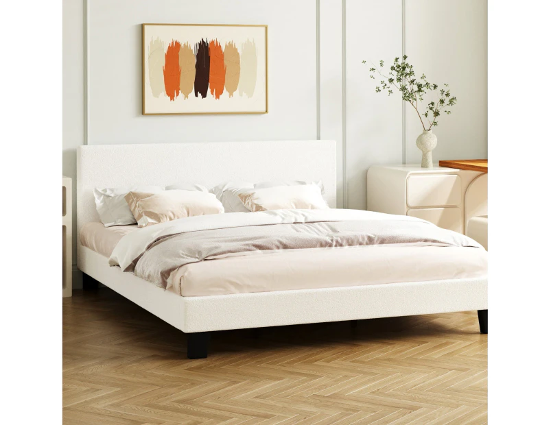 Oikiture Upholstered Platform Bed Frame Queen Size Bed Frame Boucle Fabric