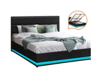 Oikiture Bed Frame Double Size LED Gas Lift Black LAYZ