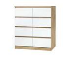 Oikiture Tallboy Dresser/8 Chest of Drawers - White/Natural