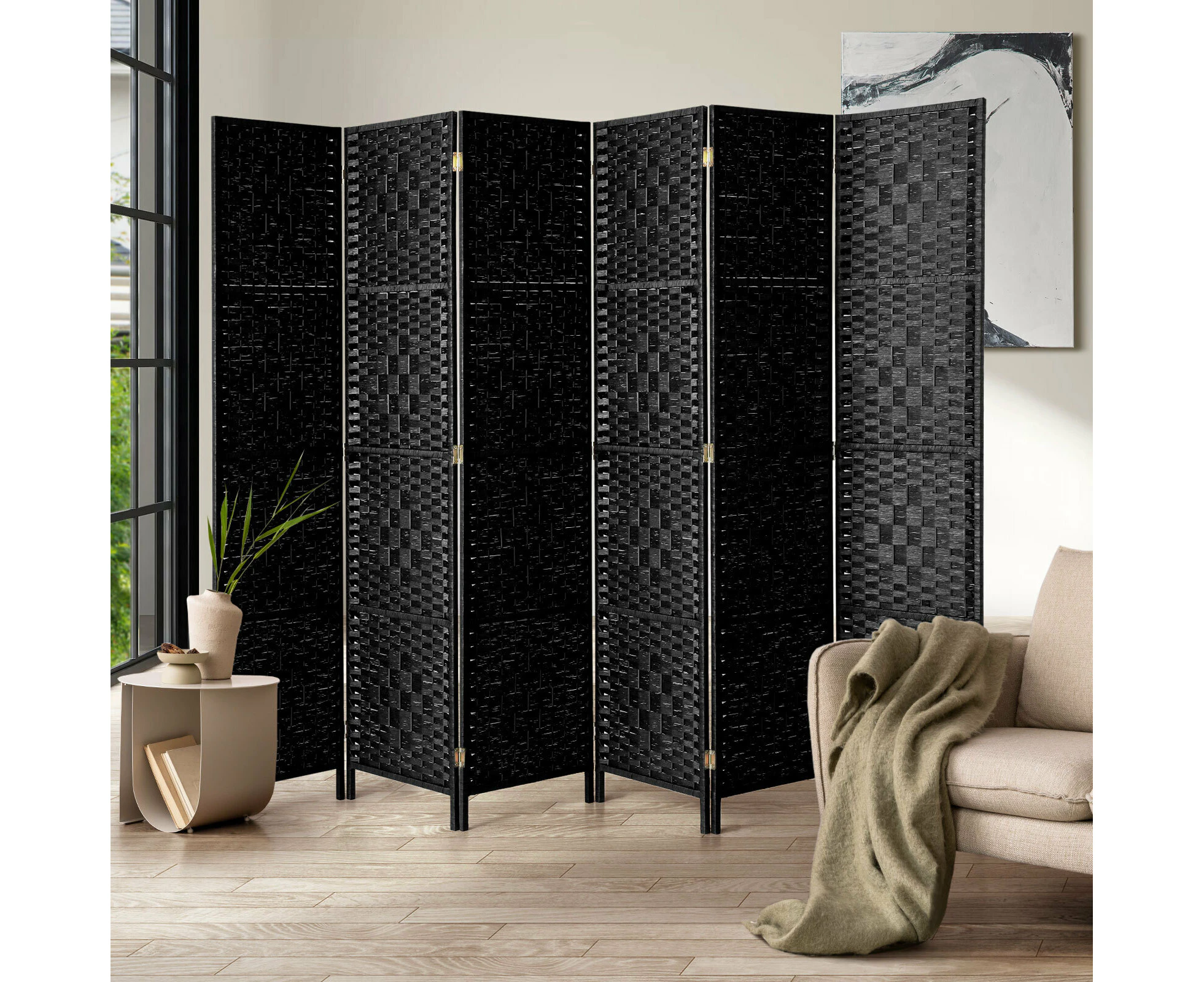 Oikiture 6 Panel Room Divider - Black