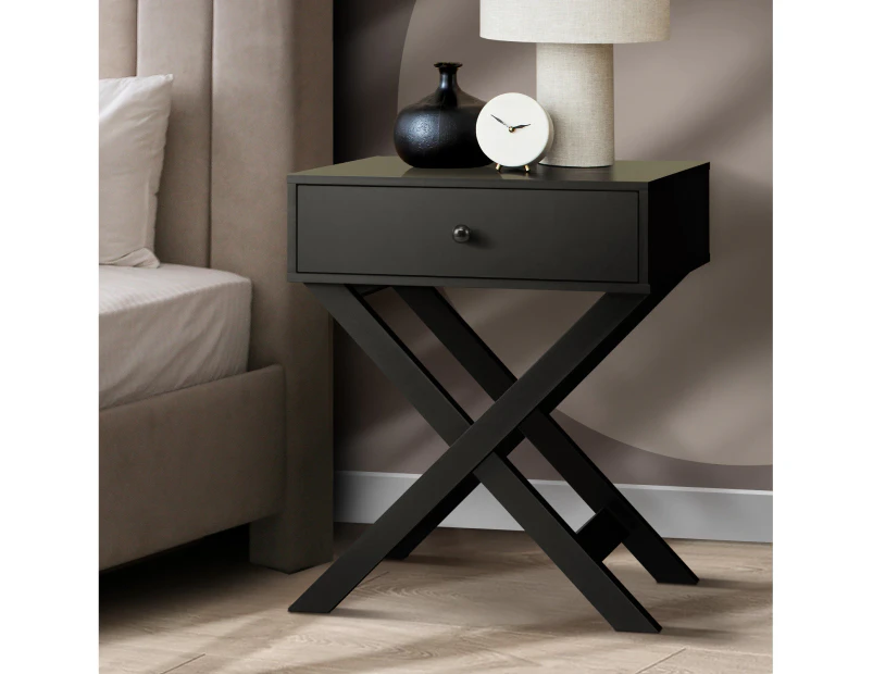 Oikiture Bedside Table Drawer Nightstand Side Table Storage Cabinet Bedroom Black