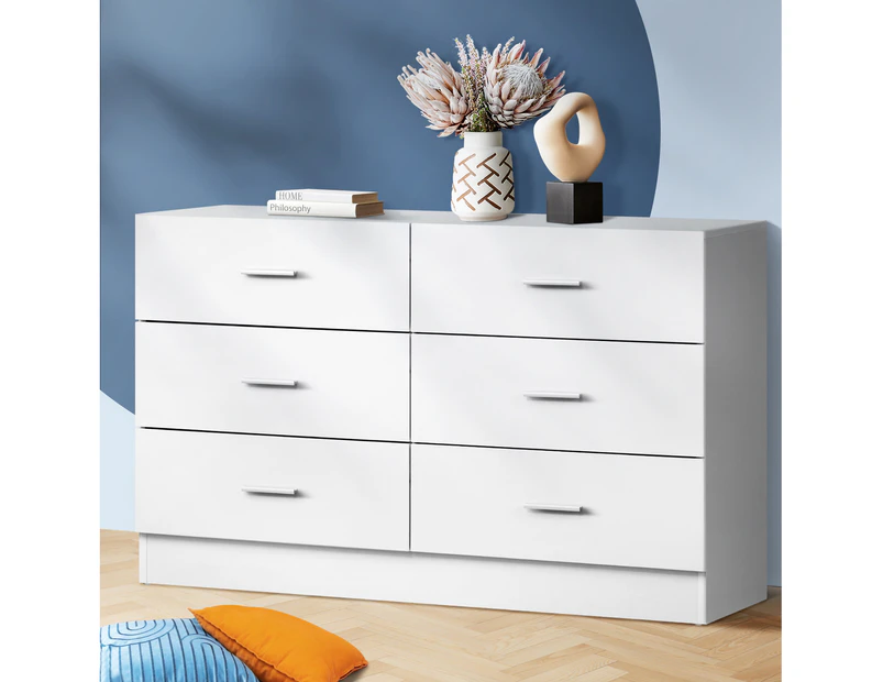 Oikiture 6 Chest of Drawers Tallboy Dresser Table Lowboy Storage Cabinet White