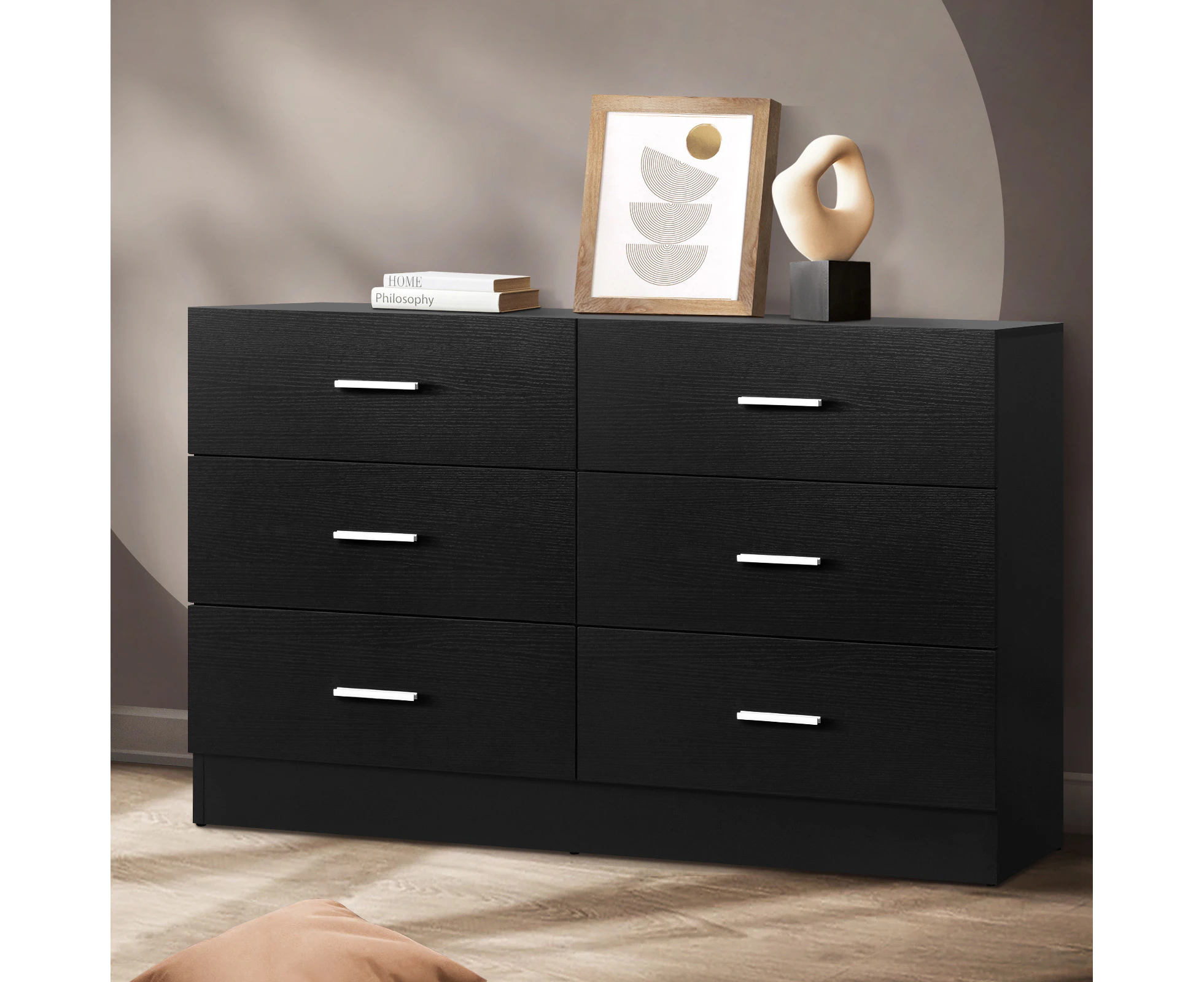 Oikiture 6 Chest of Drawers Tallboy Dresser Table Lowboy Storage Cabinet Black