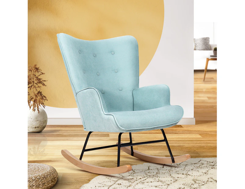 Oikiture Rocking Chair Nursing Armchair Linen Blue