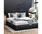 Oikiture Bed Frame Queen Size Gas Lift Base With Storage Black Leather