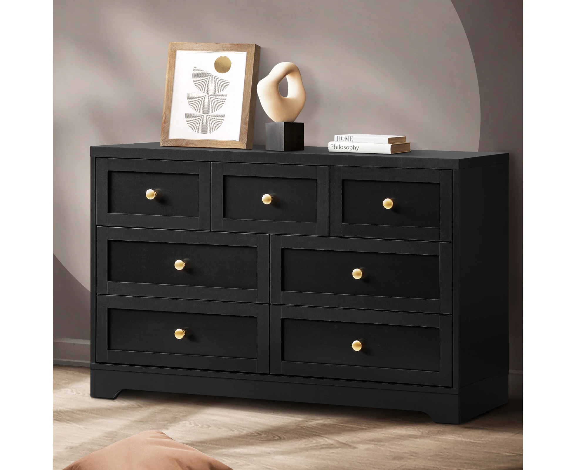 Oikiture 7 Chest of Drawers Tallboy Dresser Table Storage Cabinet Black