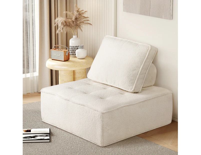 Oikiture 1PC Modular Sofa Lounge Chair Armless TOFU Back Sherpa White