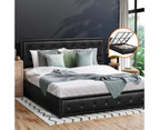 Oikiture Bed Frame King Size Gas Lift Base With Storage Black Leather