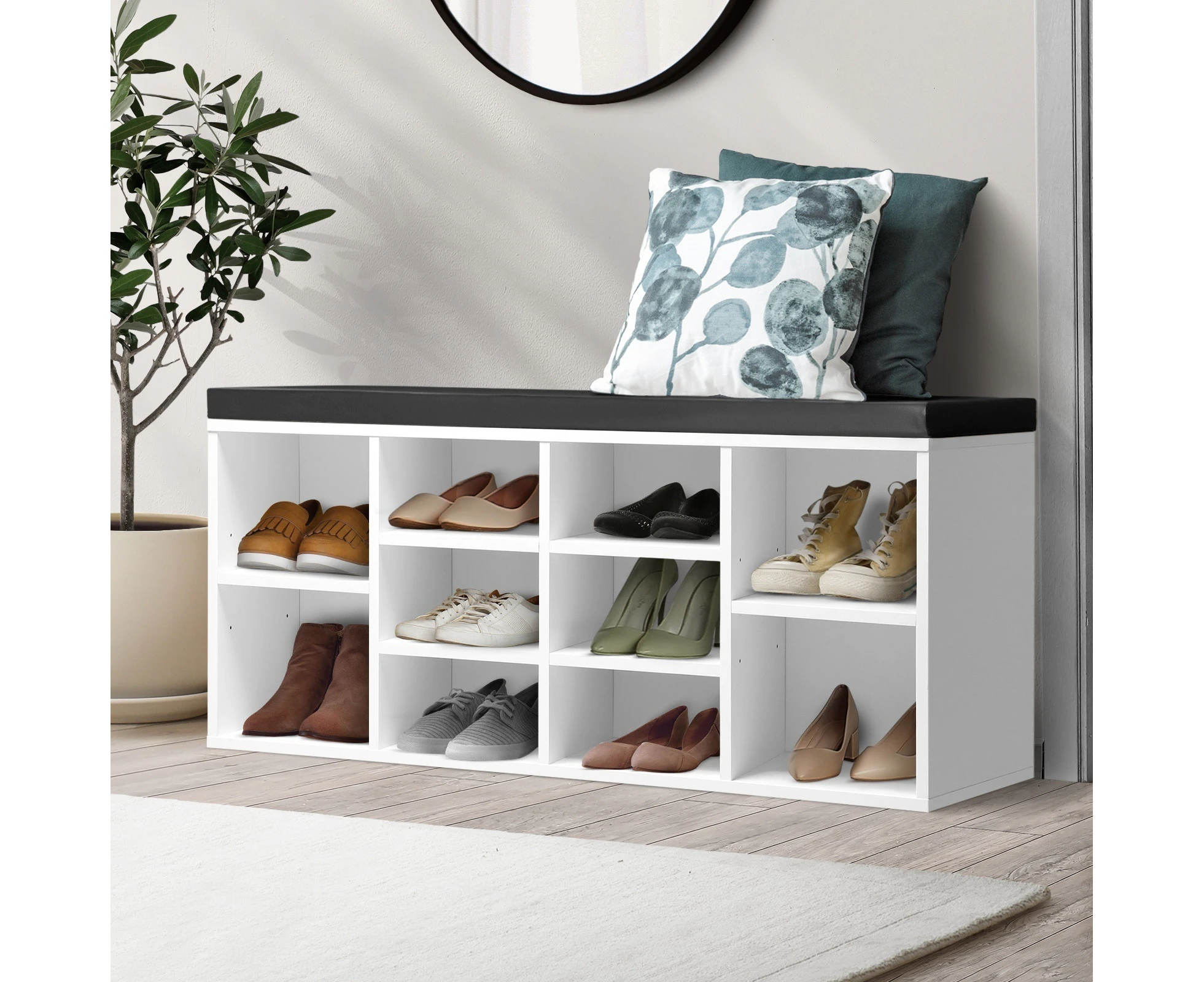 Oikiture Shoe Cabinet Bench Shoe Storage Rack PU Padded Seat Organiser Cupboard