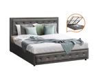 Oikiture Bed Frame Queen Size Gas Lift Base With Storage Grey Fabric