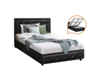 Oikiture Bed Frame King Single Size Gas Lift Base With Storage Black Leather