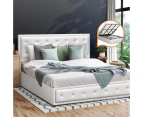 Oikiture Bed Frame King Size Gas Lift Base With Storage White Leather